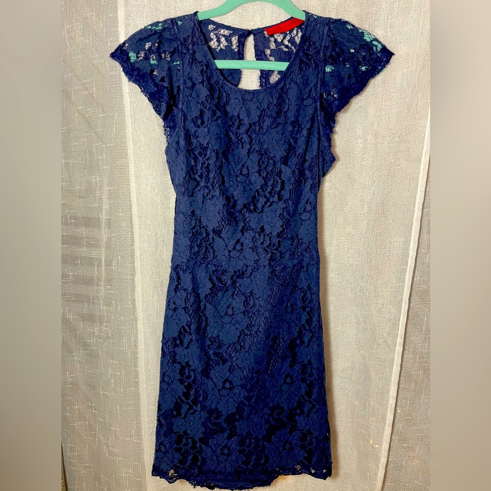 Preloved Navy/Royal Blue Lace Cocktail/Occasion Dress- With pockets!